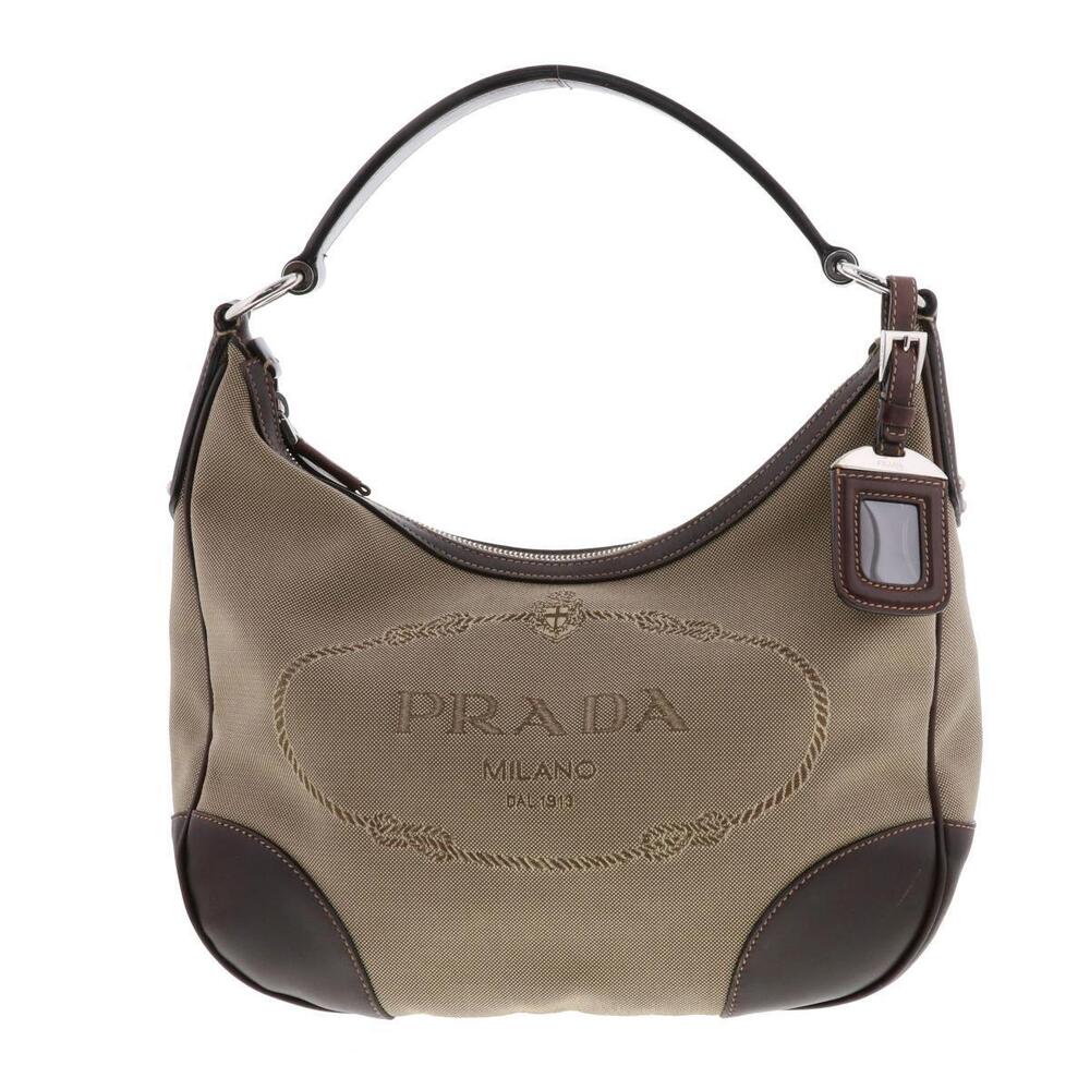 PRADA Jacquard Hobo Bag Shoulder Messenger Brown